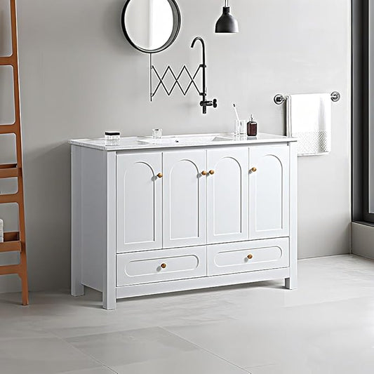 LZ LEISURE ZONE 48" Bathroom Vanity with Ceramic Sink Combo, Abundant Cabinet -4 Soft Close Doors and 2 Drawers, White