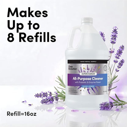 Clean Revolution SuperCharged All Purpose Cleaner, Non-Toxic, Eco-Friendly & Plant-Based, Ready to Use, Seaside Lavender, 128 Fl oz