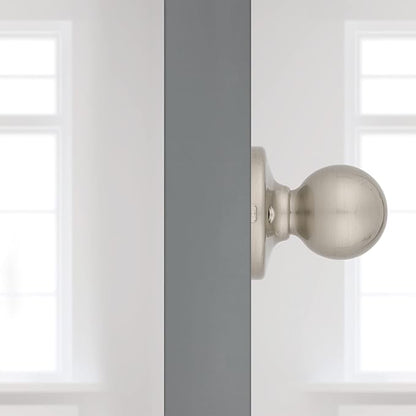Kwikset Polo Dummy Door Knob, Single Sided Handle for Closets, French Double Doors, and Pantry, Satin Nickel Non-Turning Interior Push/Pull Door Knob, with Microban Protection