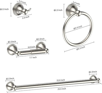 8Pcs Brushed Nickel Bathroom Accessories Set Towel Racks for Bathroom | Bathroom Hardware Set,2 * 24 Inch Towel Bar for Bathroom 2*Toilet Paper Holder 2* Towel Ring Towel Holders 2* Hook