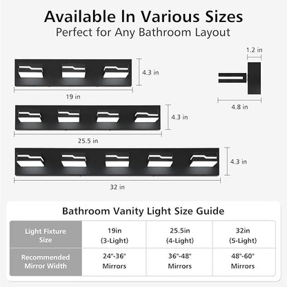 LED Modern Bathroom Vanity Light Fixtures 4-Light, 25.5 inch Dimmable Black Vanity Lights for Bathroom Lighting Fixtures Over Mirror, with 350°Rotatable Acrylic Heads(White Light 5500K)