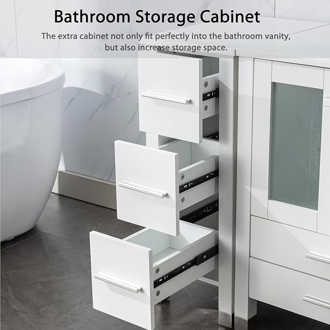 LUCKWIND 72" Bathroom Vanity Sink Combo, Double 24" Main Cabniets with Two 12.6" Side Cabinets, Painted Bathroom Storage Cabinet, Including Black Bowl Sinks, Faucets Without Mirror, White