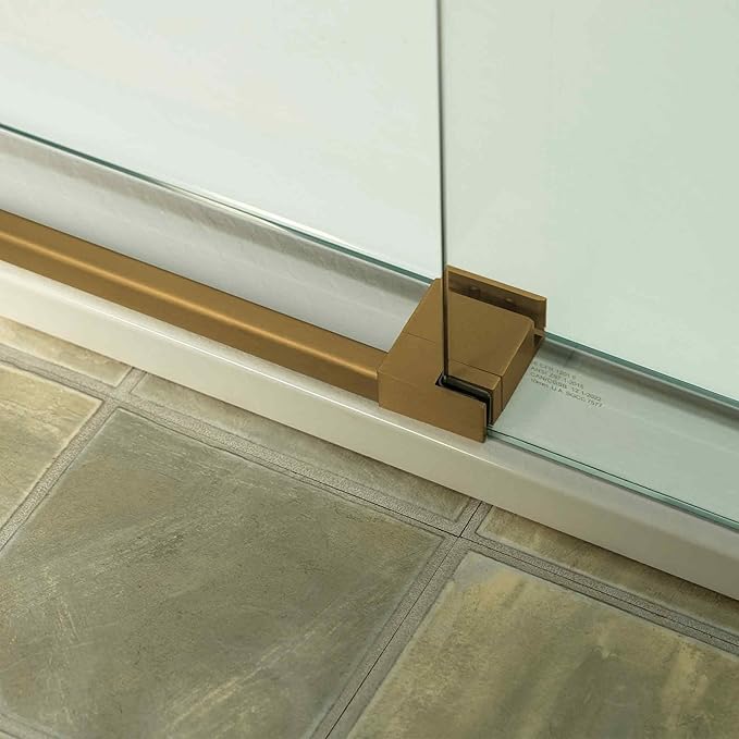 Woodbridge 56-60" W x 80" H Frameless Single Sliding Shower Door with Tempered Glass & Explosion Proof Film in Brushed Gold Finish