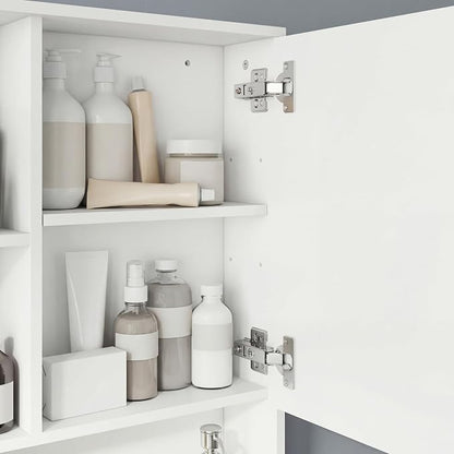 Panana Bathroom Medicine Cabinet with Mirror, Wall Mounted Single Mirror Door Storage Cabinet with 3 Open Compartments, Adjustable Height Shelf, 21.9x5.1x23.6 inch (White)