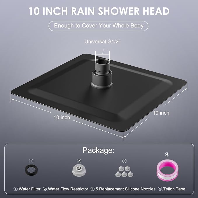 8 Inch Rain Shower Head Matte Black - All Metal Stainless Steel 304, Ultra Thin Design, Square Rainfall Showerheads Modern Bathroom - Full Body Coverage Bath Shower