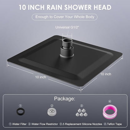 8 Inch Rain Shower Head Matte Black - All Metal Stainless Steel 304, Ultra Thin Design, Square Rainfall Showerheads Modern Bathroom - Full Body Coverage Bath Shower