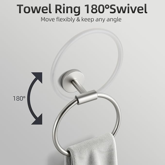 Brushed Nickel Bathroom Hardware Set 5 PCS, Towel Bar Set Brushed Nickel, Bathroom Accessories Fixtures Stainless Steel, Towel Racks for Bathroom, Bathroom Towel Holders, Towel Hooks & Rings, 19in