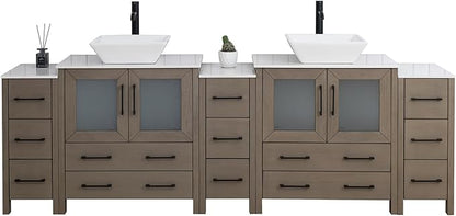 Vanity Art 96 Inch Vessel Double Sink Bathroom Vanity Cabinet with 2 Mirrors, Engineered Marble Top Bathroom Cabinet Compact Set with 13 Dovetail Drawers and Soft Closing Doors, VA3130-96DG