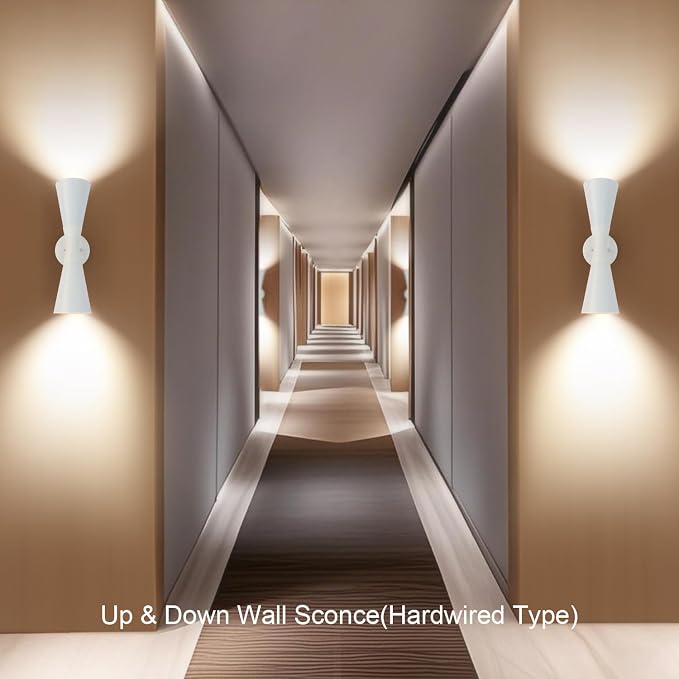 Modern Indoor Wall Sconces Set of 2 Up and Down White Wall Sconces Mid Century Indoor Wall Light Fixture Hardwired Wall Mounted Lamp for Living Room Bathroom Bedroom Hallway 15 Inch