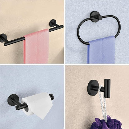7-Piece Bathroom Accessory Set self-Adhesive Brushed Black Bathroom Hardware, Bath Towel Bar Set, Towel Racks for Bathroom, Wall Mounted Black