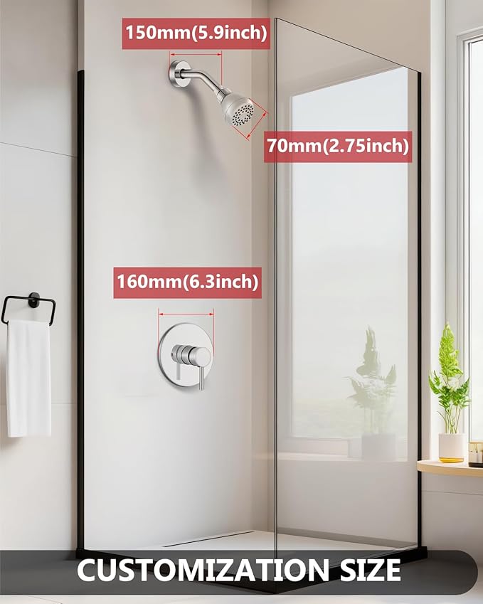 Shower Faucet with Valve, Shower Valve Kit and Head, Single Handle Shower Faucet Set with Rough-In Valve, Shower Trim Kit, Polish Chrome