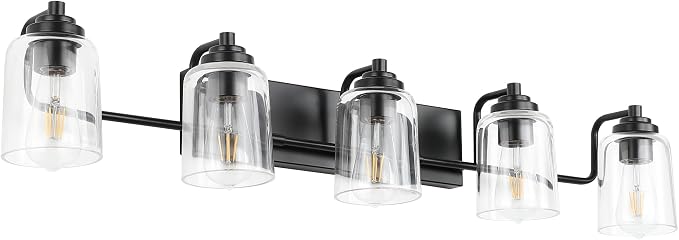 SOLFART 5 Lights Black Bathroom Light Fixtures Over Mirror Vanity Lights Scone Lighting Bathroom Lights for Mirror 41 Inch