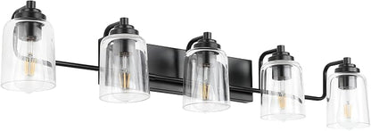 SOLFART 5 Lights Black Bathroom Light Fixtures Over Mirror Vanity Lights Scone Lighting Bathroom Lights for Mirror 41 Inch
