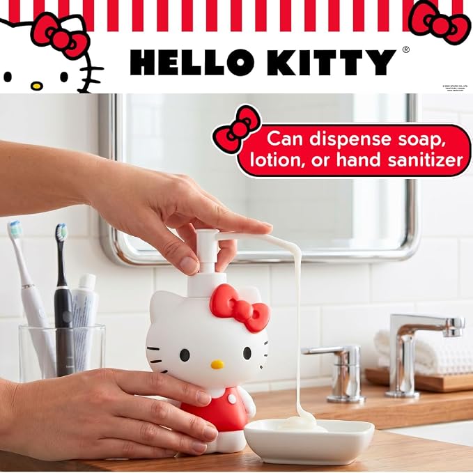 Hello Kitty Soap/Lotion/Hand Sanitizer Resin Pump Dispenser, 10.36 Ounces, Bathroom Decor, (Officially Licensed Product) by Franco