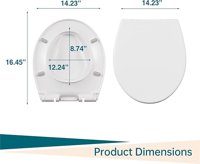 17" Round Potty Training Toilet Seat with Built-In Toddler Seat, Slow Close and Quick Release, Plastic Non-Slip Bumpers, Never Loosens, Easy to Install and Clean