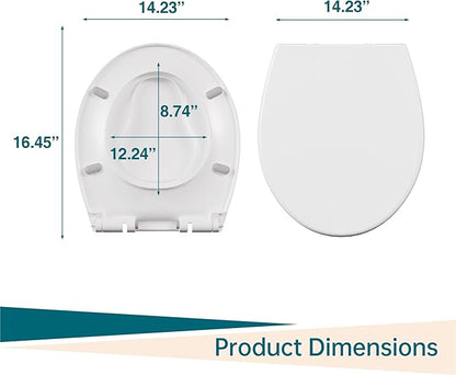 17" Round Potty Training Toilet Seat with Built-In Toddler Seat, Slow Close and Quick Release, Plastic Non-Slip Bumpers, Never Loosens, Easy to Install and Clean