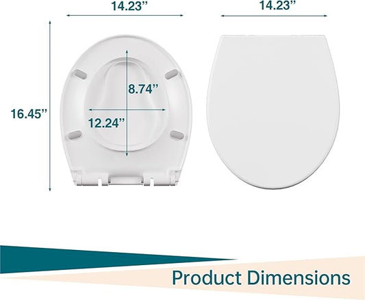 17" Round Potty Training Toilet Seat with Built-In Toddler Seat, Slow Close and Quick Release, Plastic Non-Slip Bumpers, Never Loosens, Easy to Install and Clean