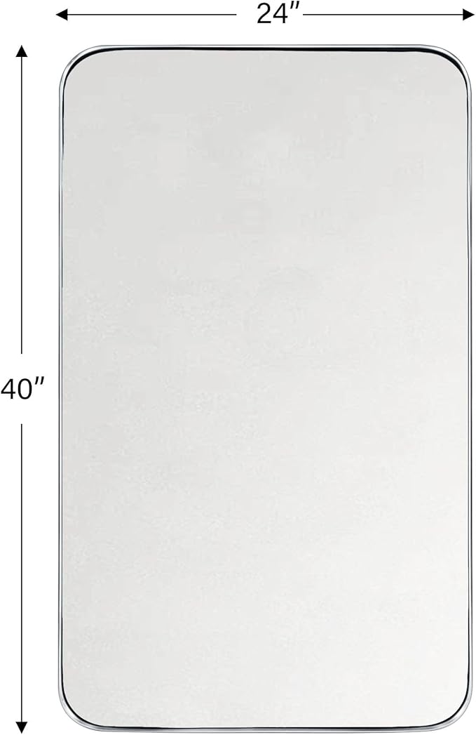 GRACTO 24x40'' Polished Nickel Metal Framed Bathroom Mirror for Wall in Stainless Steel Rounded Rectangular Bathroom Vanity Mirrors Wall Mounted