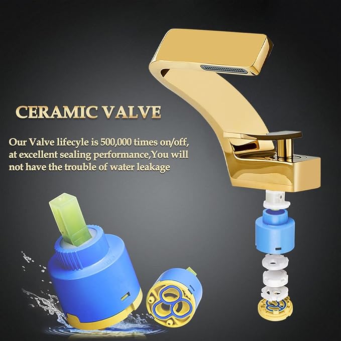 becola Single Hole Bathroom Sink Faucet, Single Handle Hot and Cold Water Mixer Tap, Lavatory Vanity Sink Faucet Including Two US Standard 3/8" Hoses-(Gold)