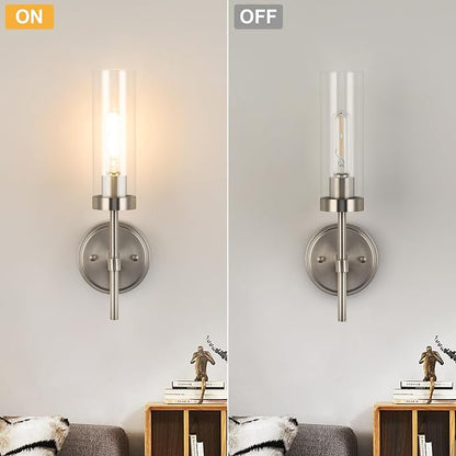 WILON Bathroom Wall Sconces Vanity Light Fixtures, Brushed Nickel, 2 pcs | Clear Glass Shade, 60W MAX, Modern Style for Vanity Mirror Bedroom Bedside Hallway Corridor Stairs bathroom