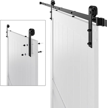 60 x 84in MDF Sliding Barn Door with 10ft Barn Door Hardware Kit & Handle | White Solid Barn Door Slab Covered with Water-Proof PVC Surface, Pre-Drilled Holes Easy Assembly, H-Frame
