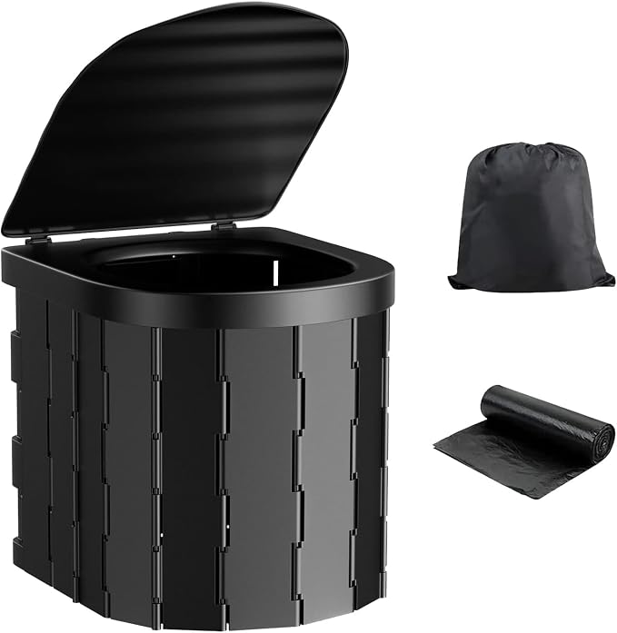 Compact Foldable Travel Toilet for Camping, Hiking, Road Trips, and Emergencies – Heavy-Duty Portable Toilet with 300 lbs Capacity, Easy to Clean, Lightweight & Space-Saving Design(Circular arc）