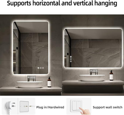40" x 32" LED Bathroom Mirror with Lights - Motion Sensor | Smart Backlit Mirror, Anti-Fog, 3-Color Stepless Dimmable Lighted Mirror, Memory Function, Rounded-Corner Rectangle, CRI≥93