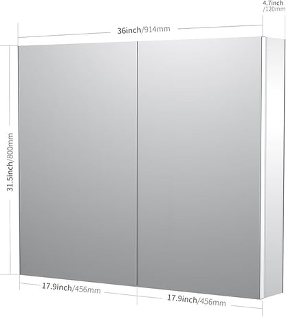 Sunrosa Medicine Cabinet with Mirror, 36" W x 31.5" H, 2 Symmetrical Doors, Wall-Mounted & Recessed Bathroom Medicine Cabinet with Tempered Glass Mirror