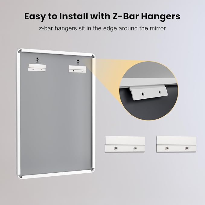 LOAAO White Metal Framed Bathroom Mirror, 60x40 Inch | Rounded Rectangle, Anti-Rust, Tempered Glass, Hangs Horizontally or Vertically