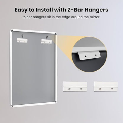 LOAAO White Metal Framed Bathroom Mirror, 60x40 Inch | Rounded Rectangle, Anti-Rust, Tempered Glass, Hangs Horizontally or Vertically