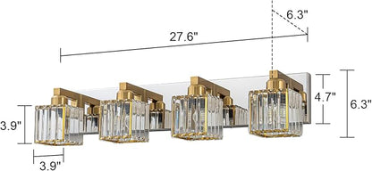 Crystal Bathroom Vanity Light Gold Chrome 4-Light Modern Chrome Vanity Light for Bathroom Square Wall Sconce