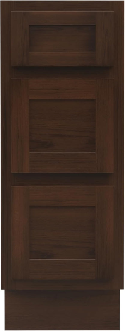 HomeBeyond 12 Inch Bathroom Vanity Base Only, Single Vanity Cabinet with 3 Dove-Tailed Drawers, Composable Floor Mount Cabinets Without Top, Brown