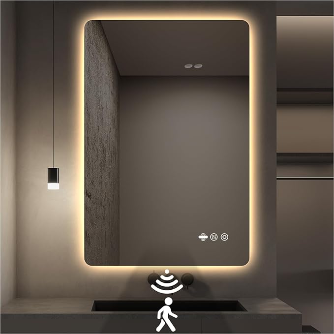 24" x 36" LED Bathroom Mirror with Lights - Motion Sensor | Smart Backlit Mirror, Anti-Fog, 3-Color Stepless Dimmable Lighted Mirror, Memory Function, HD Tempered Glass, CRI≥93