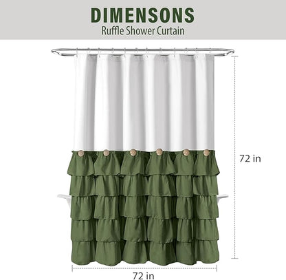 Seasonwood Green and White Shower Curtain 72 x 72 with Nature Buttons Farmhouse Shower Curtain for Bathroom French Country Style,White and Sage Green