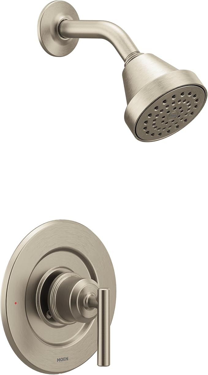 Moen Gibson Brushed Nickel Eco-Performance Modern Shower Trim Featuring Bathroom Showerhead and Lever Handle, Posi-Temp Valve Required, T2902EPBN