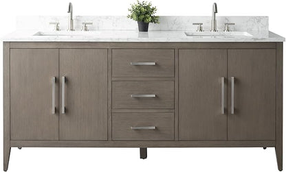 Vanity Art 72 inch Bathroom Vanity with Double Sink & Ceramic Top, Vanity Cabinet with Soft-Closing Doors, Drawers, Solid Wood Frame, Driftwood Gray, Brushed Nickle Handware