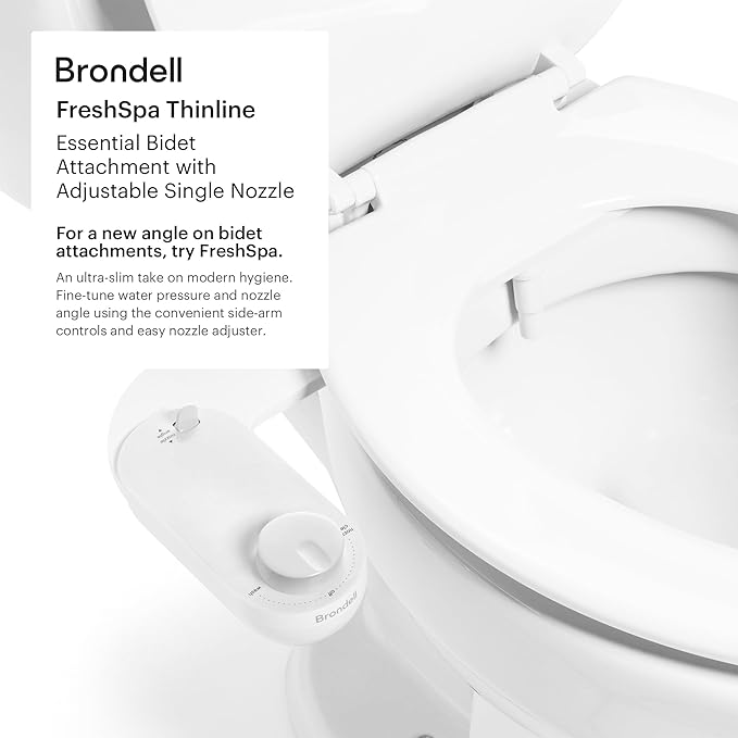 Brondell Fresh Spa Adjustable, Bidet Attachment FSA-15 for Toilet Seats with Adjustable Single Nozzle, Side Arm Control, Thin Profile, White (Ambient Temperature)