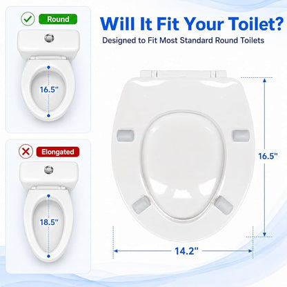 Raised Toilet Seat with Bidet for Seniors, 3" Height, Heavy Duty Slow Close Elevated Toilet Seat with Never Loosen Hinges, Fits Most Round Toilets, No Electric Cold Water Only (Round 16.5'')
