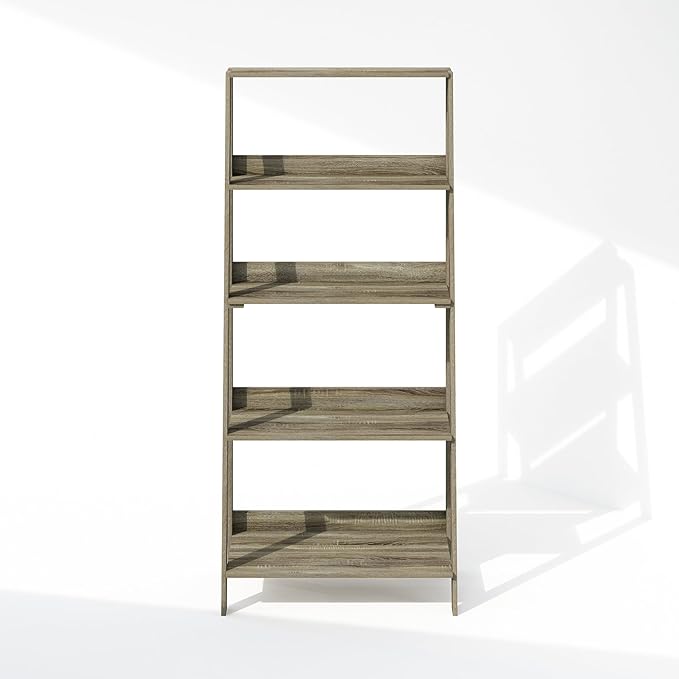 Furinno Ladder Display Shelf, 5-Tier Ladder Shelf, Ladder Bookshelf, Display Storage Shelves, 13 x 23.6 x 53.5, for Living Room, Home Office, French Oak