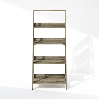 Furinno Ladder Display Shelf, 5-Tier Ladder Shelf, Ladder Bookshelf, Display Storage Shelves, 13 x 23.6 x 53.5, for Living Room, Home Office, French Oak