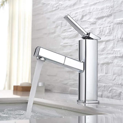 KAIYING Bathroom Sink Faucet with Pull Out Sprayer, Single Handle Basin Mixer Tap for Hot and Cold Water, Lavatory Pull Down Sink Faucet with Rotating Spout (Regular, Chrome)