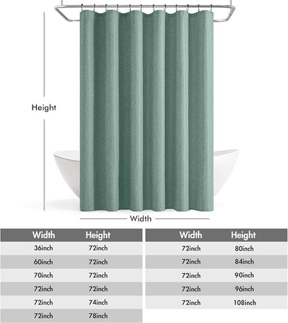 ANRODUO Teal Linen Textured Fabric Shower Curtain Set - W72xL74 | Farmhouse Shower Curtain with 12 Metal Hooks, Waterproof Heavy Duty, Button Hole Design, Machine Washable for Bathroom