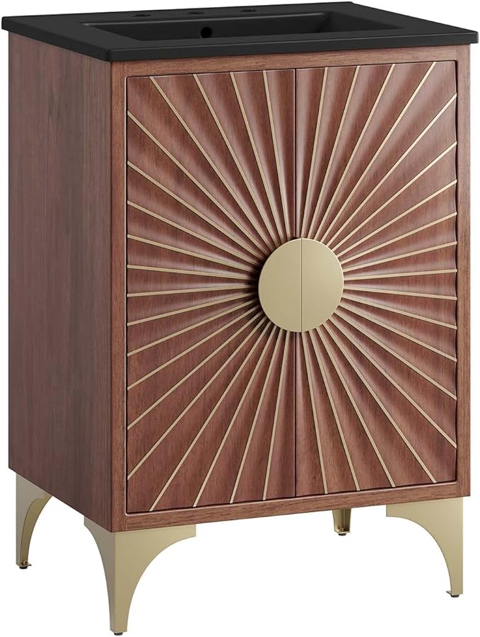 Modway Daylight Bathroom Vanity Cabinet with Ceramic Sink Basin, 24 Inch, Black Walnut