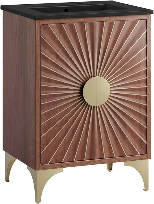 Modway Daylight Bathroom Vanity Cabinet with Ceramic Sink Basin, 24 Inch, Black Walnut