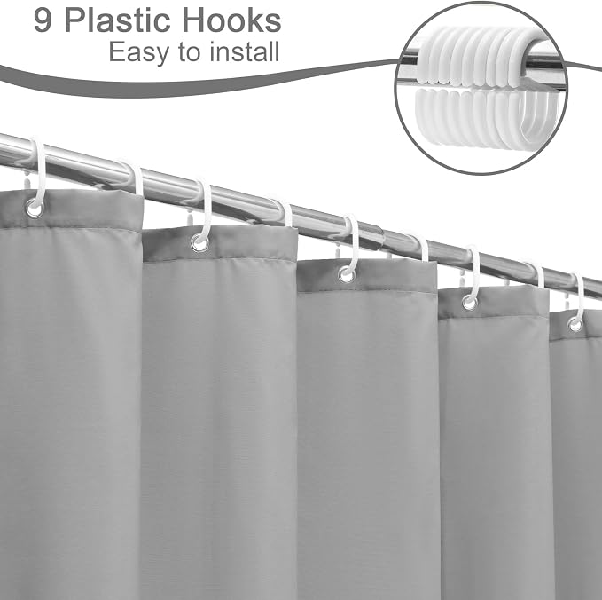 AooHome Light Grey Stall Size Bathroom Curtain for Hotel, Fabric Shower Liner with Hooks for Hotel, Water Repellent, 54 Width x 72 Height Inch