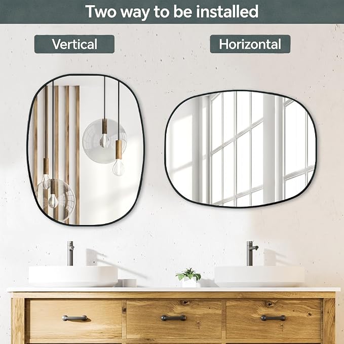 Black Oval Bathroom Mirrors for Over Sink 24x32 Inch | Oblong Vanity Mirror, Crystal-Clear HD Glass, Rust-Proof Aluminum Frame, Inner-Curved Decor for Bedroom, Entryway