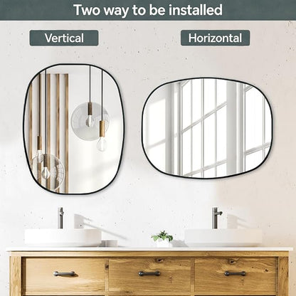Black Oval Bathroom Mirrors for Over Sink 24x32 Inch | Oblong Vanity Mirror, Crystal-Clear HD Glass, Rust-Proof Aluminum Frame, Inner-Curved Decor for Bedroom, Entryway