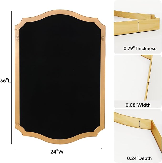 Gold Vanity Wall Mirror 36"x24", Scalloped Edge Bathroom Mirror | Rust-Proof Metal Frame, Hangs Vertically/Horizontally, Decorative Bathroom Mirror, For Vanity, Bedroom & Entryway