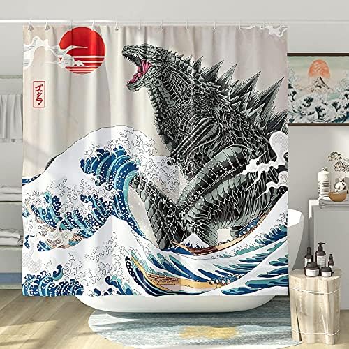Funny Shower Curtain Set, Fun Anime Monster Shower Curtains for Bathroom Cool Asian Japanese Bathroom Decor Polyester Fabric-72" x 72"