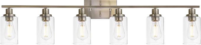 MELUCEE Modern Bathroom Vanity Light Fixtures 6-Light Brushed Nickel | 45.3 Inch Contemporary Wall Light with Clear Glass Shade for Kitchen Living Room Bedroom (Patent No.: US D963914 S)